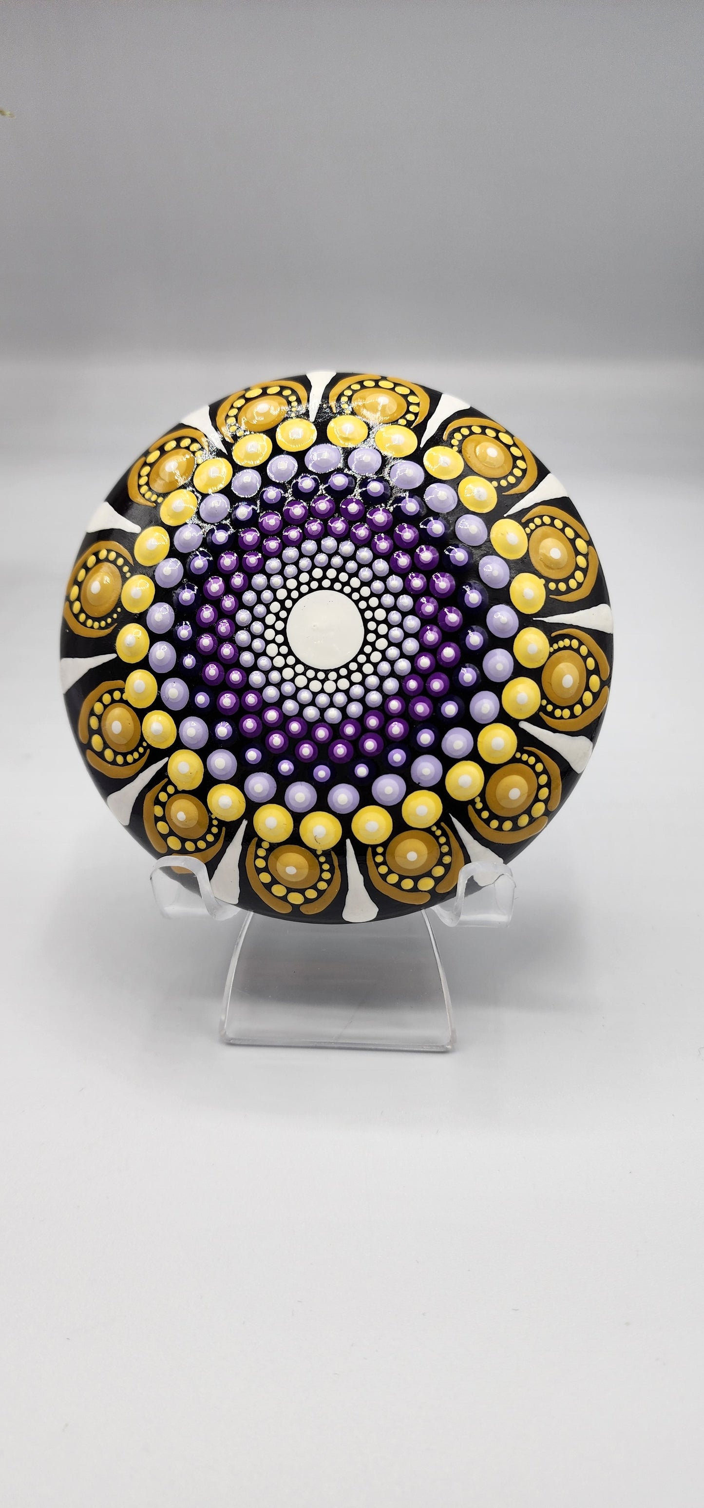Celina Miller Art - Black, Yellow and Purple Mandala Stone
