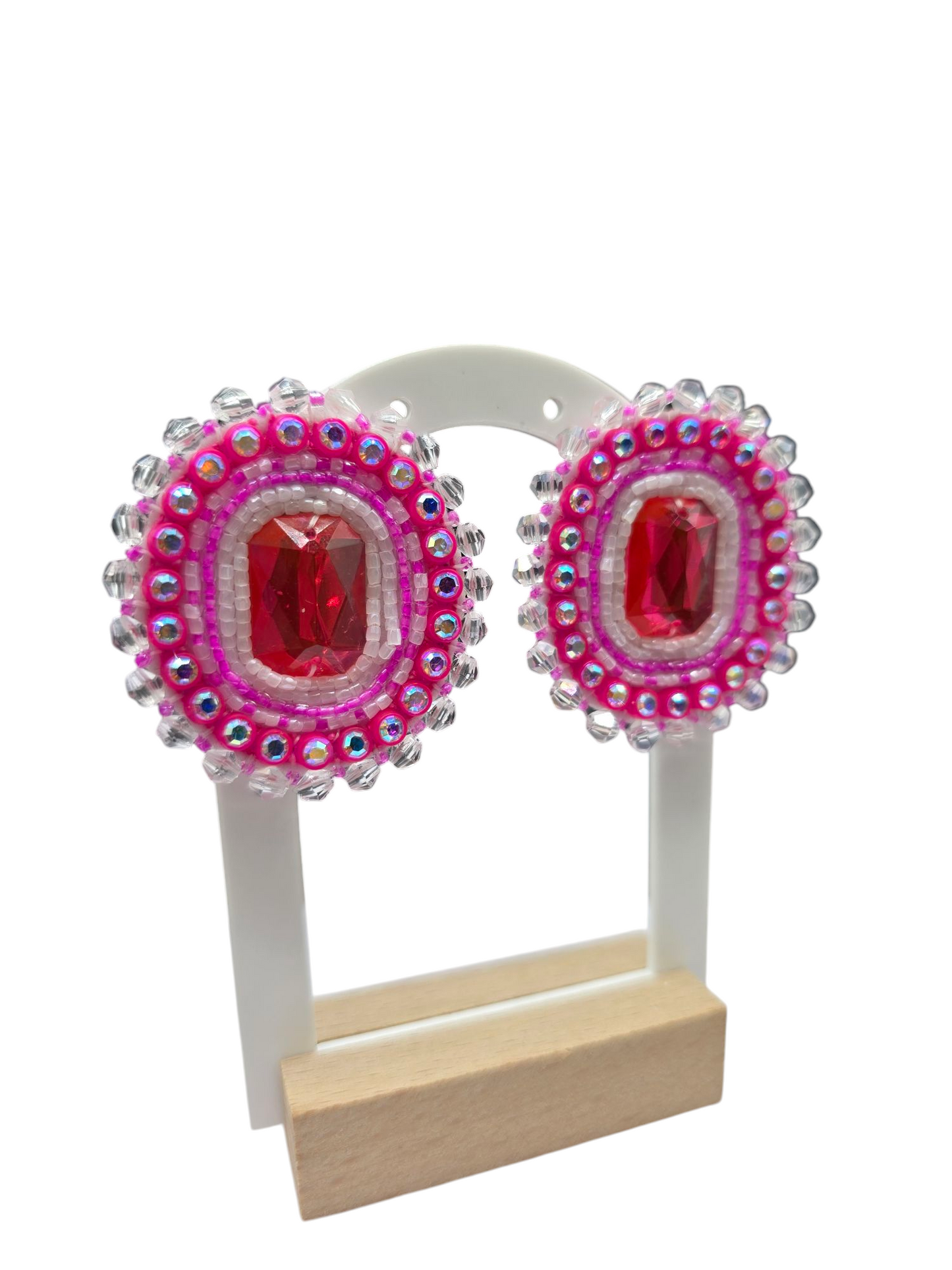 Pink and White Beaded Earrings
