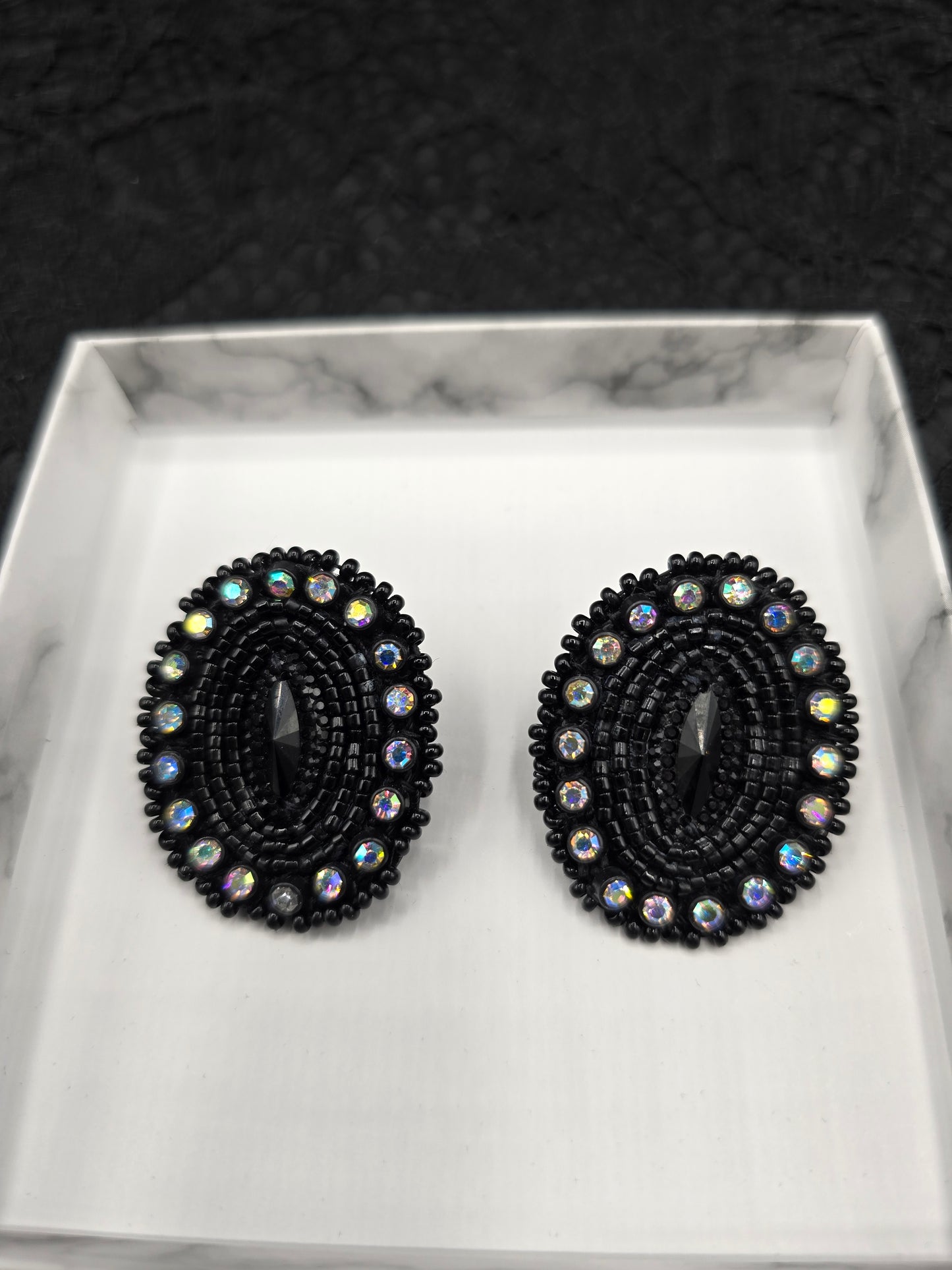 Black on Black Beaded Stud Earrings