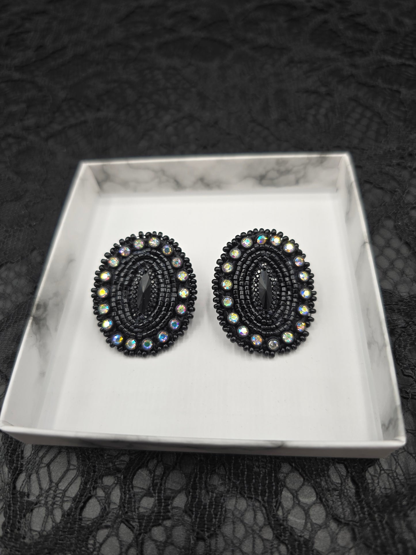 Black on Black Beaded Stud Earrings