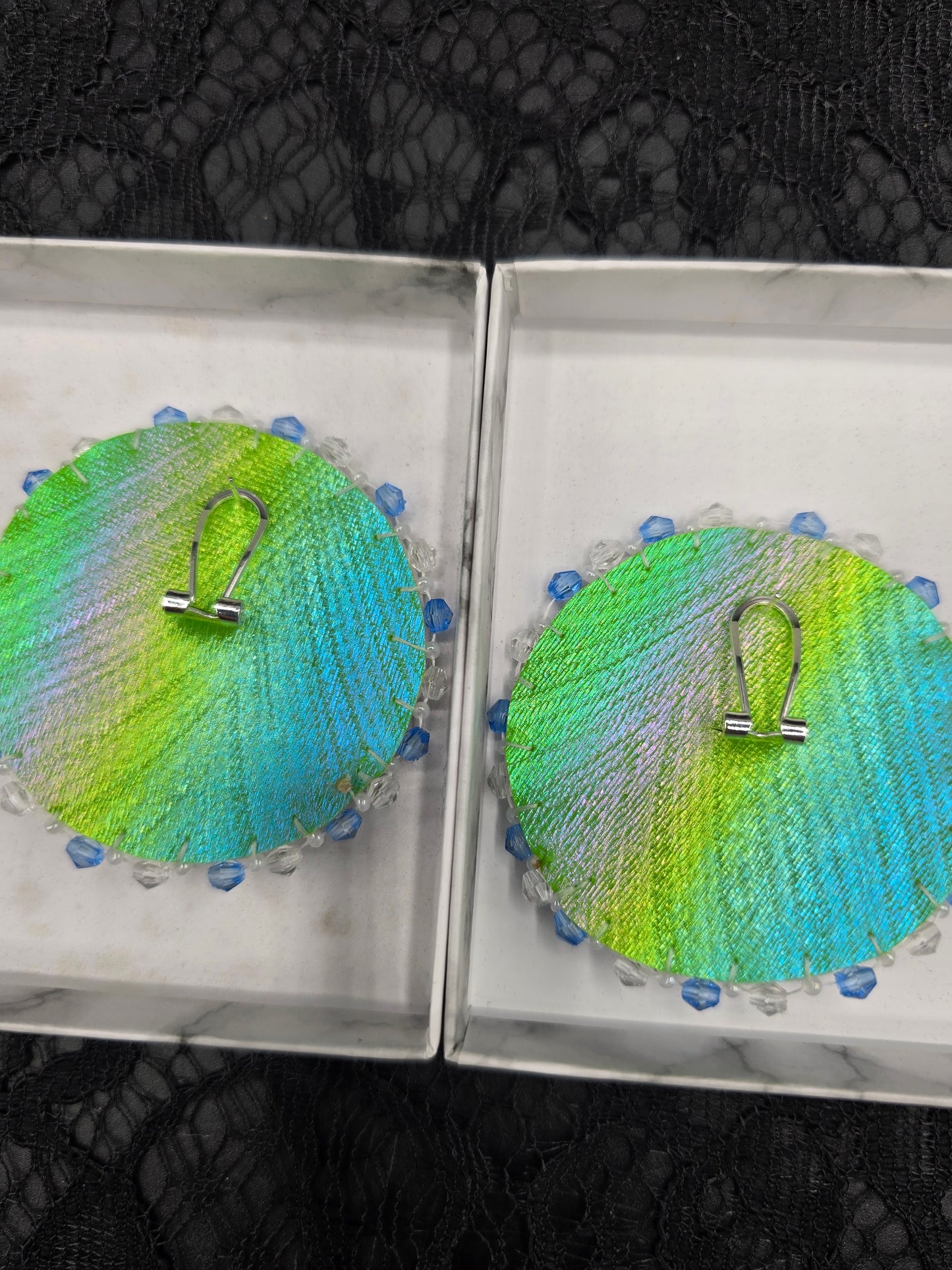 Ice Blue and Silver Beaded Earrings