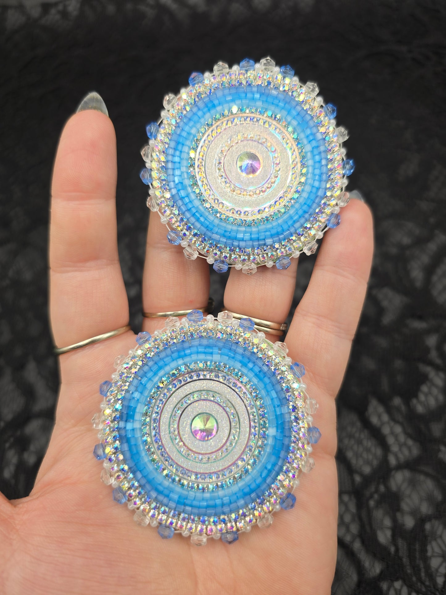 Ice Blue and Silver Beaded Earrings