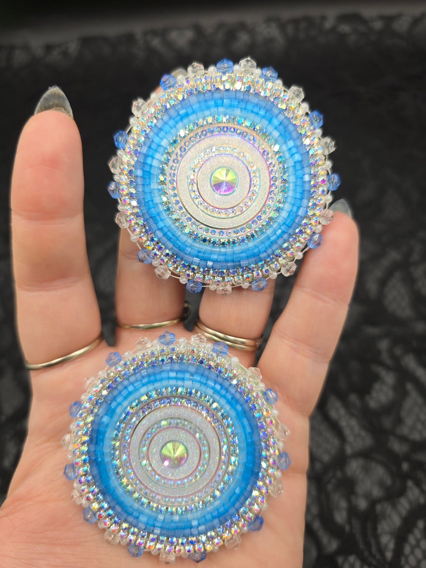 Ice Blue and Silver Beaded Earrings