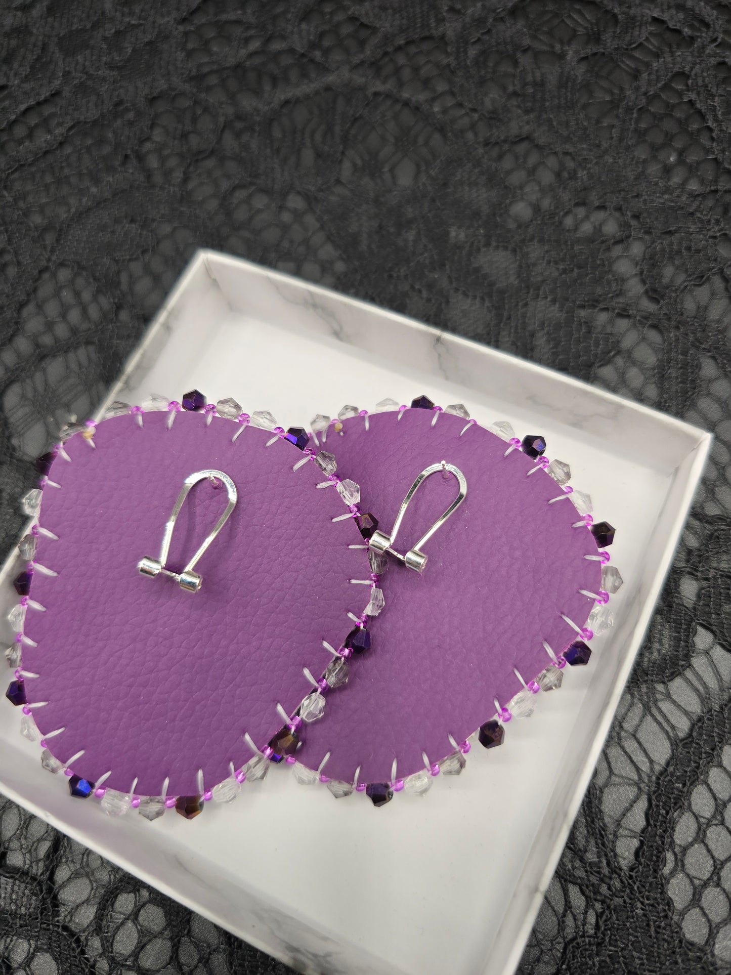 Purple Flower Beaded Earrings
