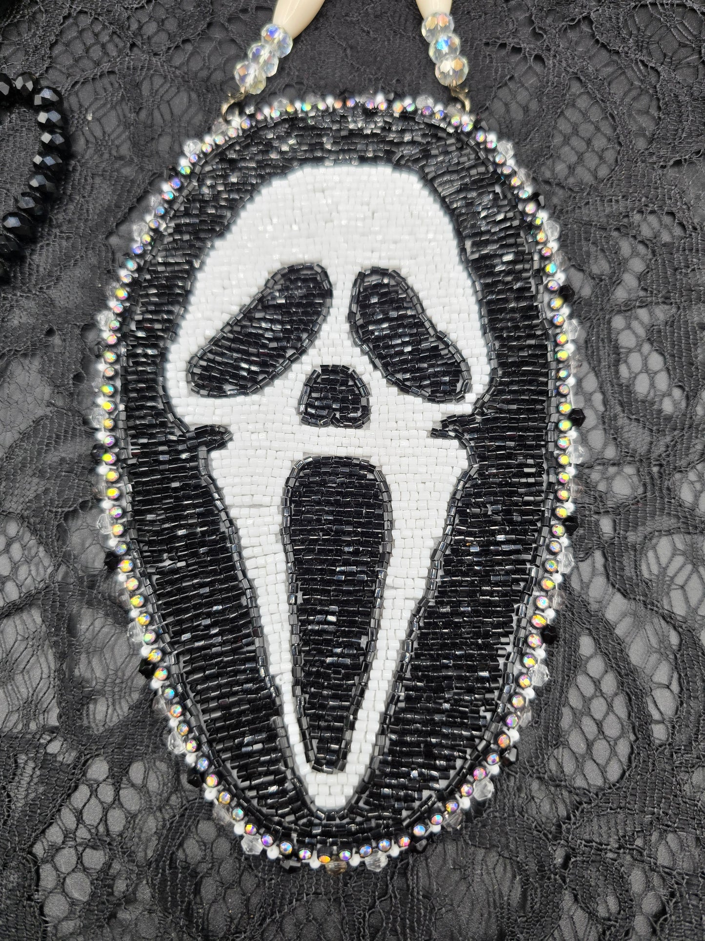 Ghost Face Scream Beaded Medallion
