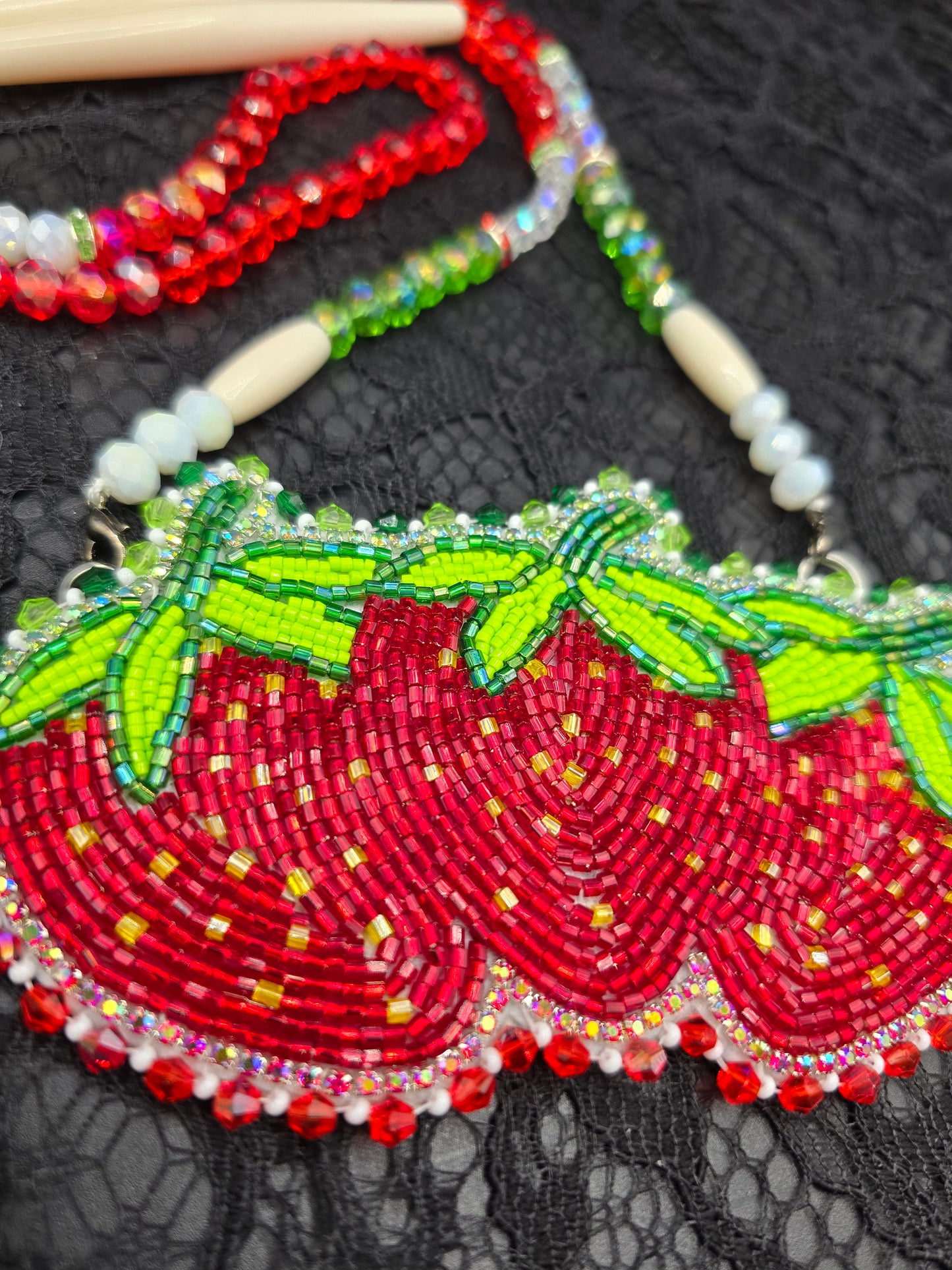 Triple Strawberry Beaded Medallion