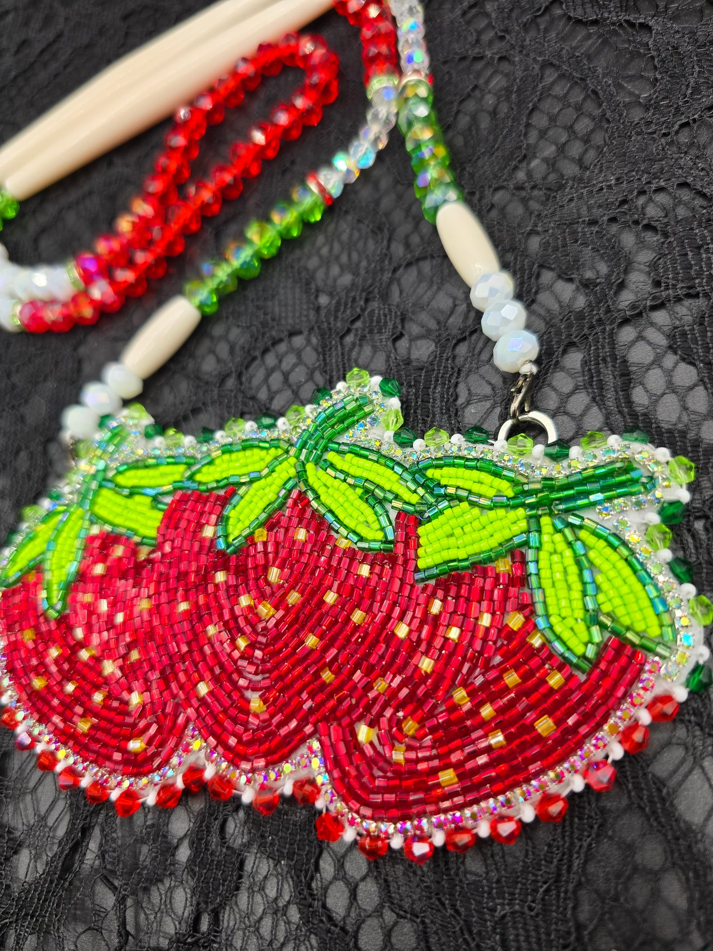 Triple Strawberry Beaded Medallion