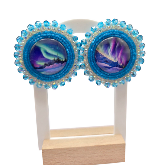 Blue Aurora Borealis Beaded Earrings