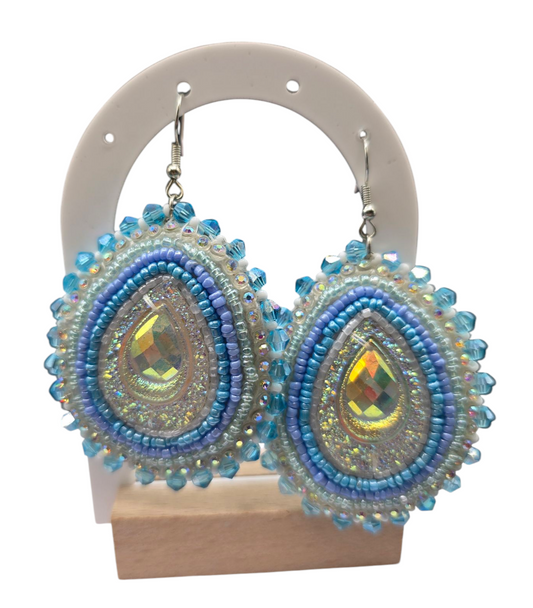 Blue and White Beaded Earrings
