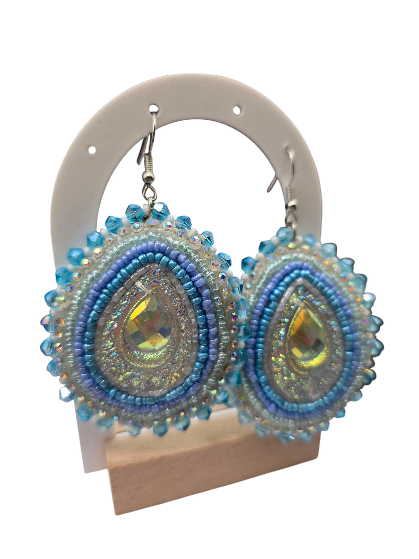 Blue and White Beaded Earrings