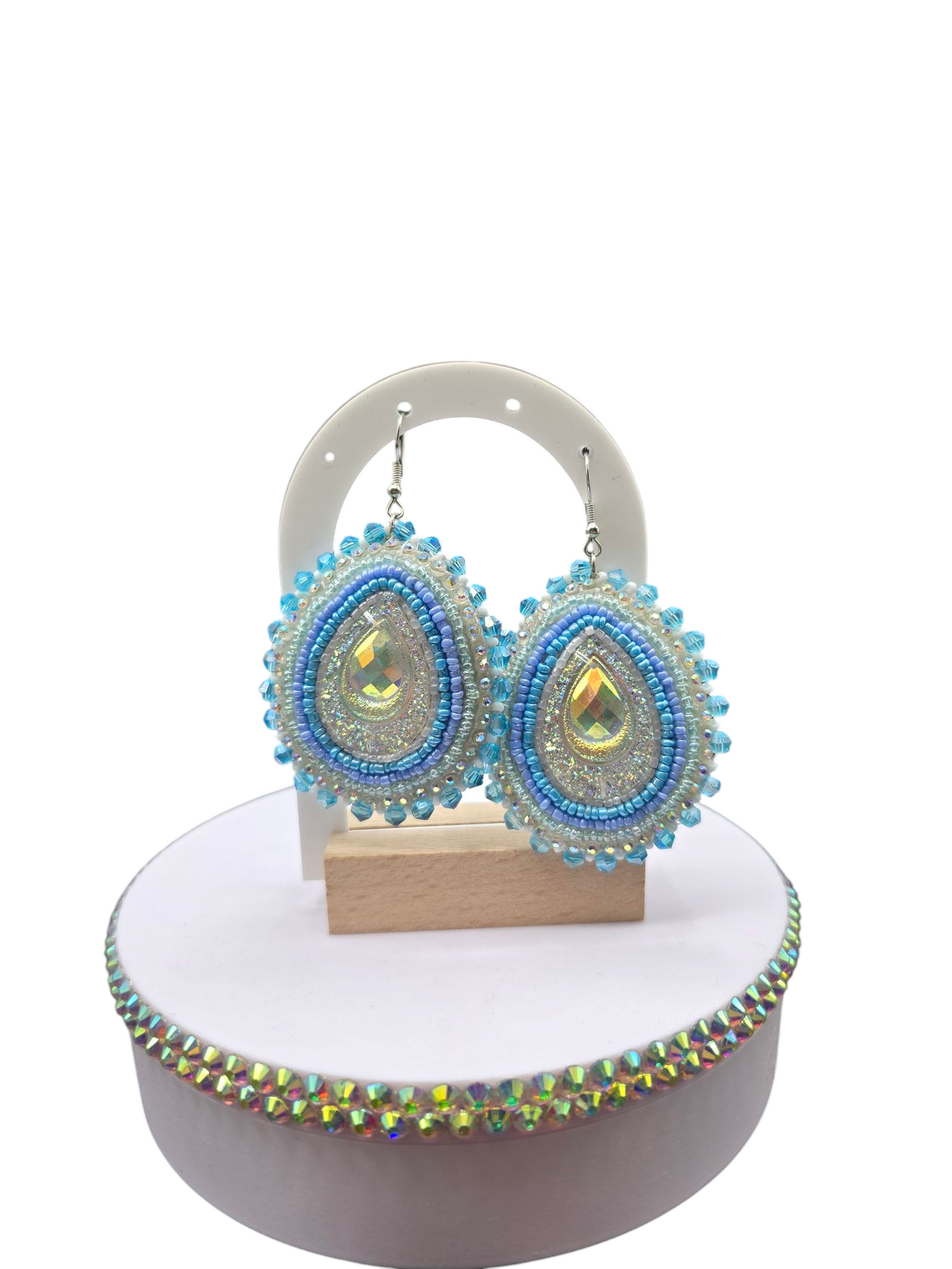 Blue and White Beaded Earrings