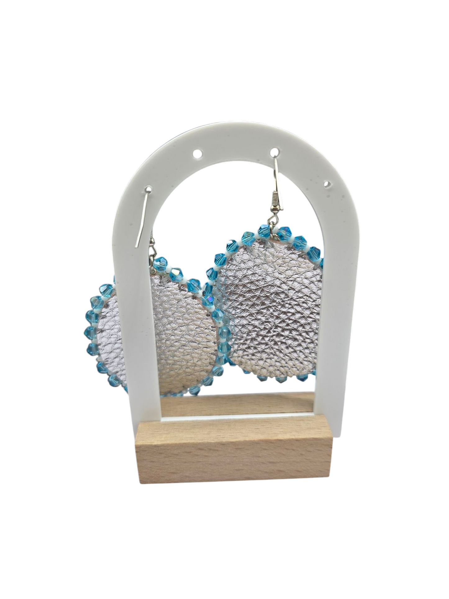 Blue and White Beaded Earrings