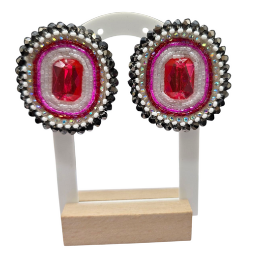 Pink and Black Beaded Earrings