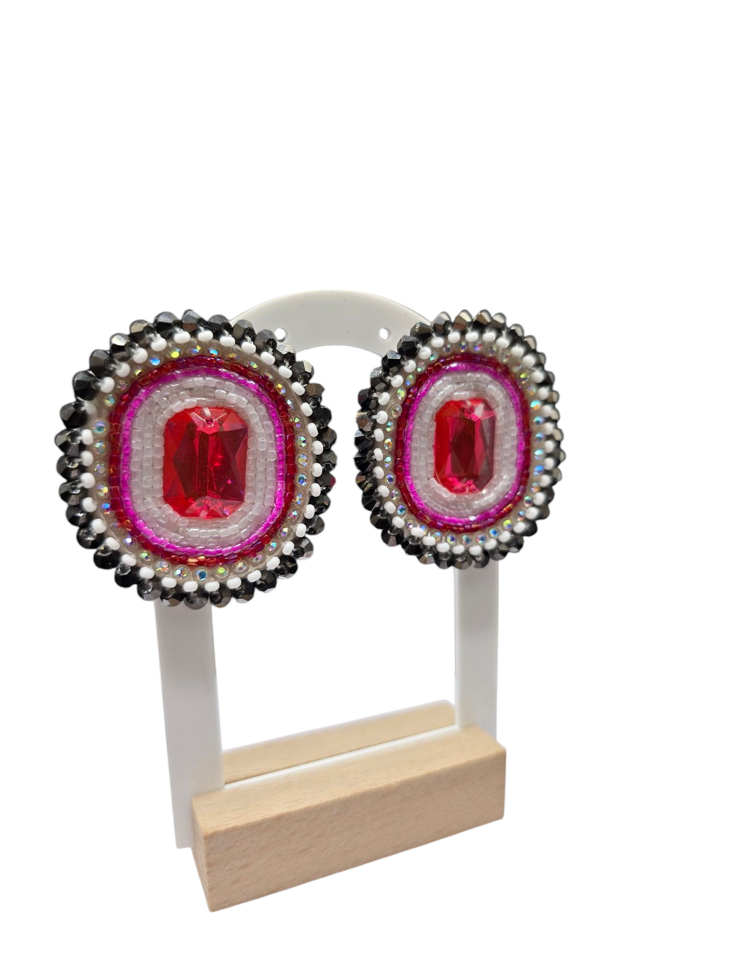 Pink and Black Beaded Earrings