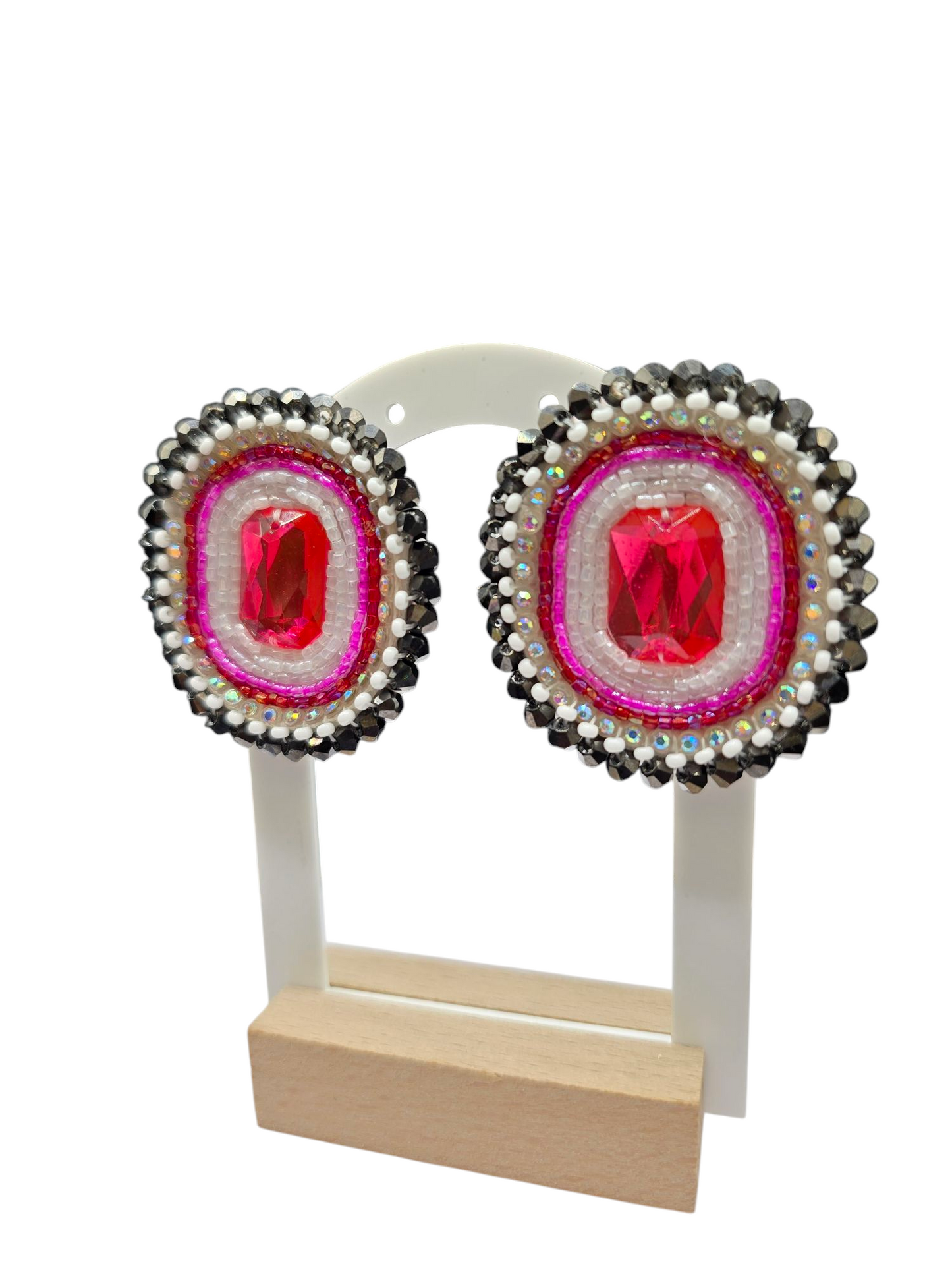 Pink and Black Beaded Earrings