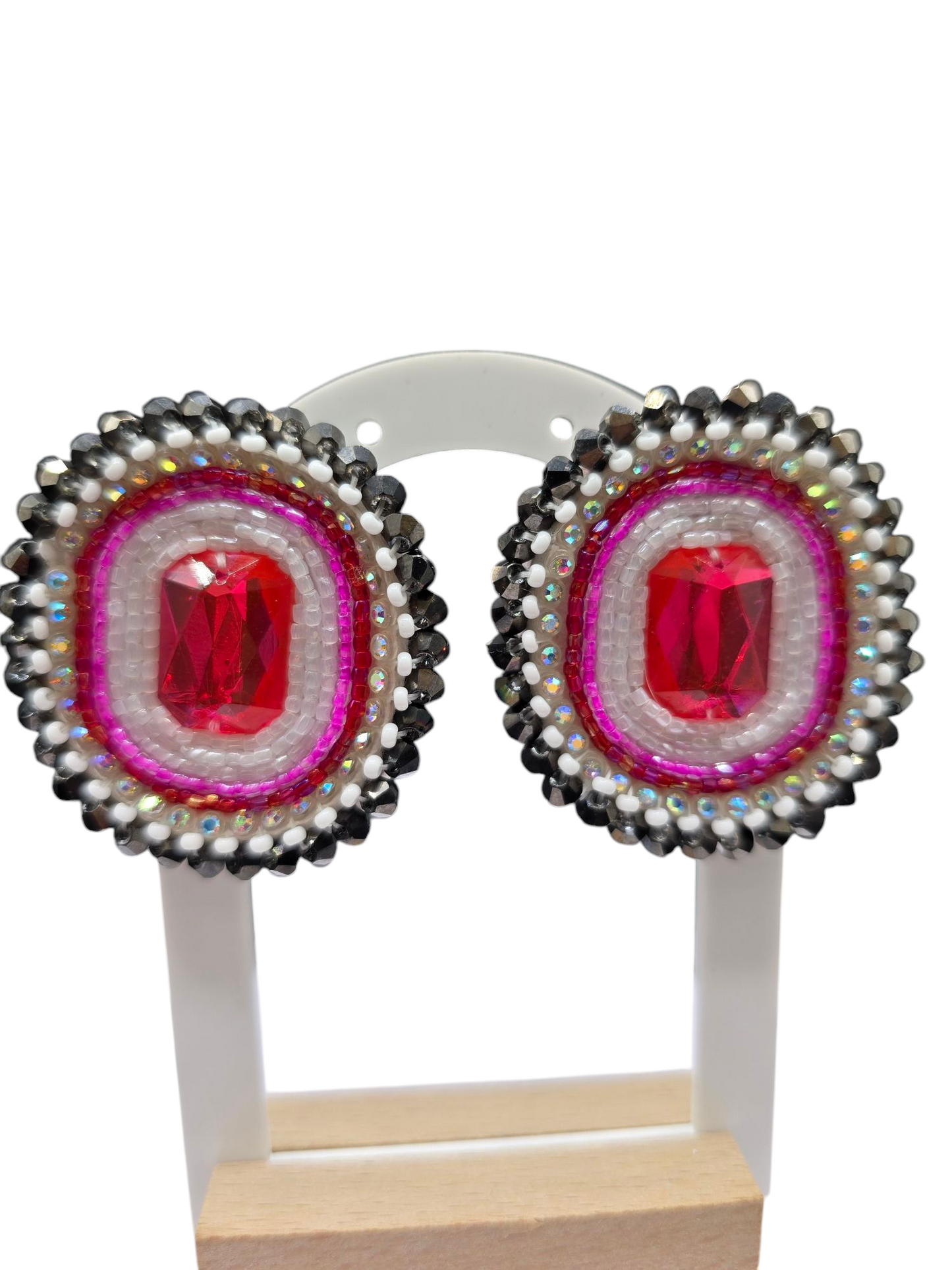 Pink and Black Beaded Earrings