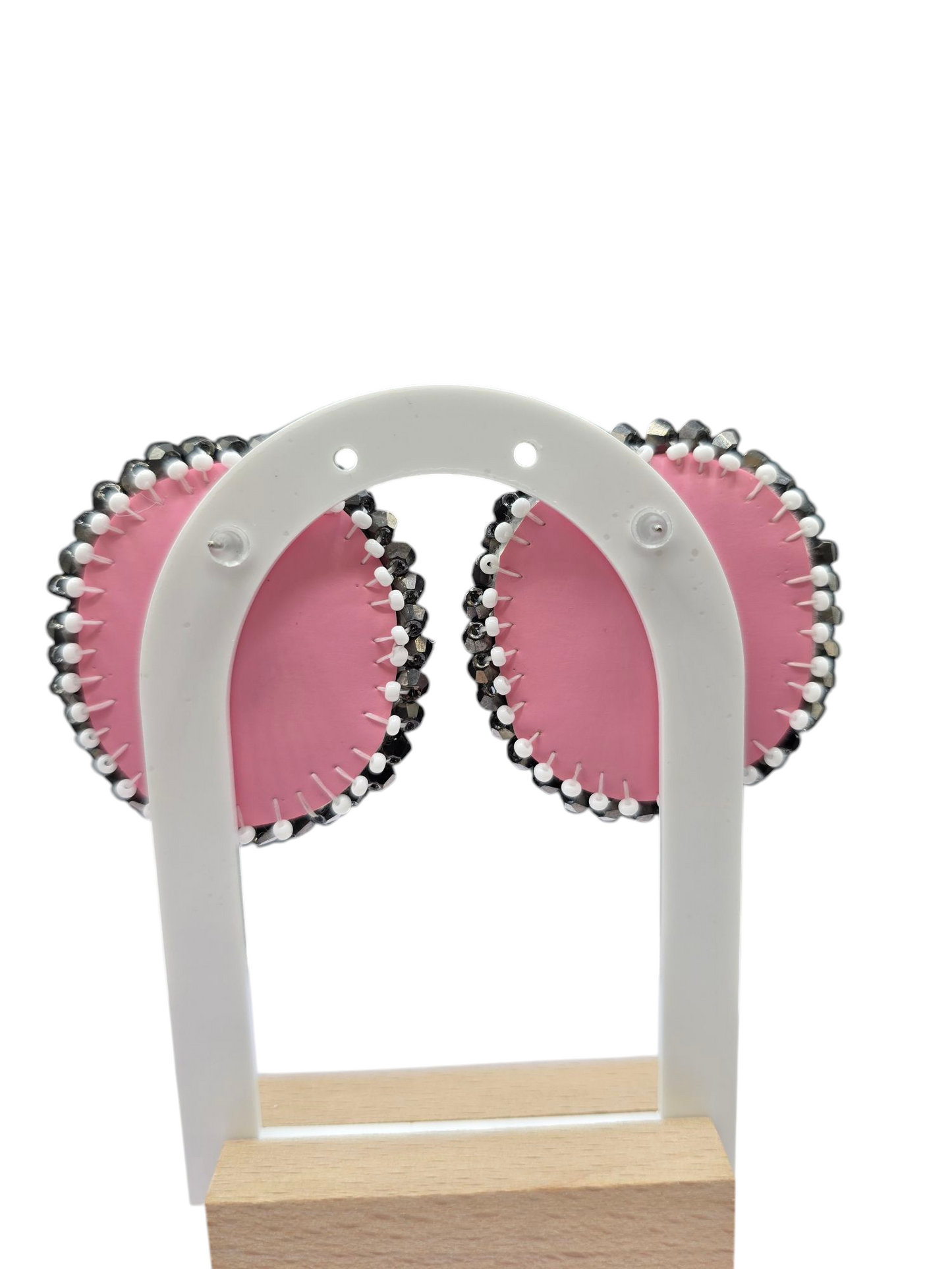 Pink and Black Beaded Earrings