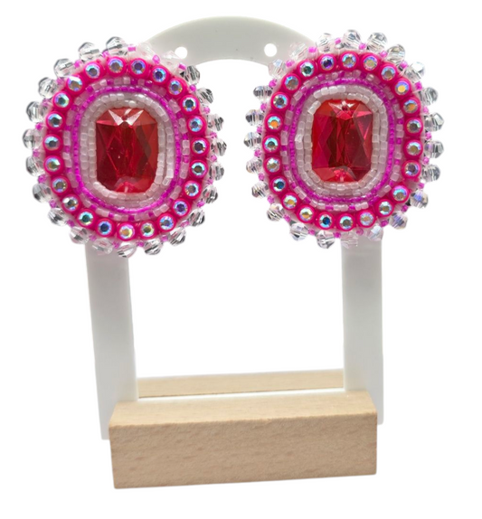 Pink and White Beaded Earrings