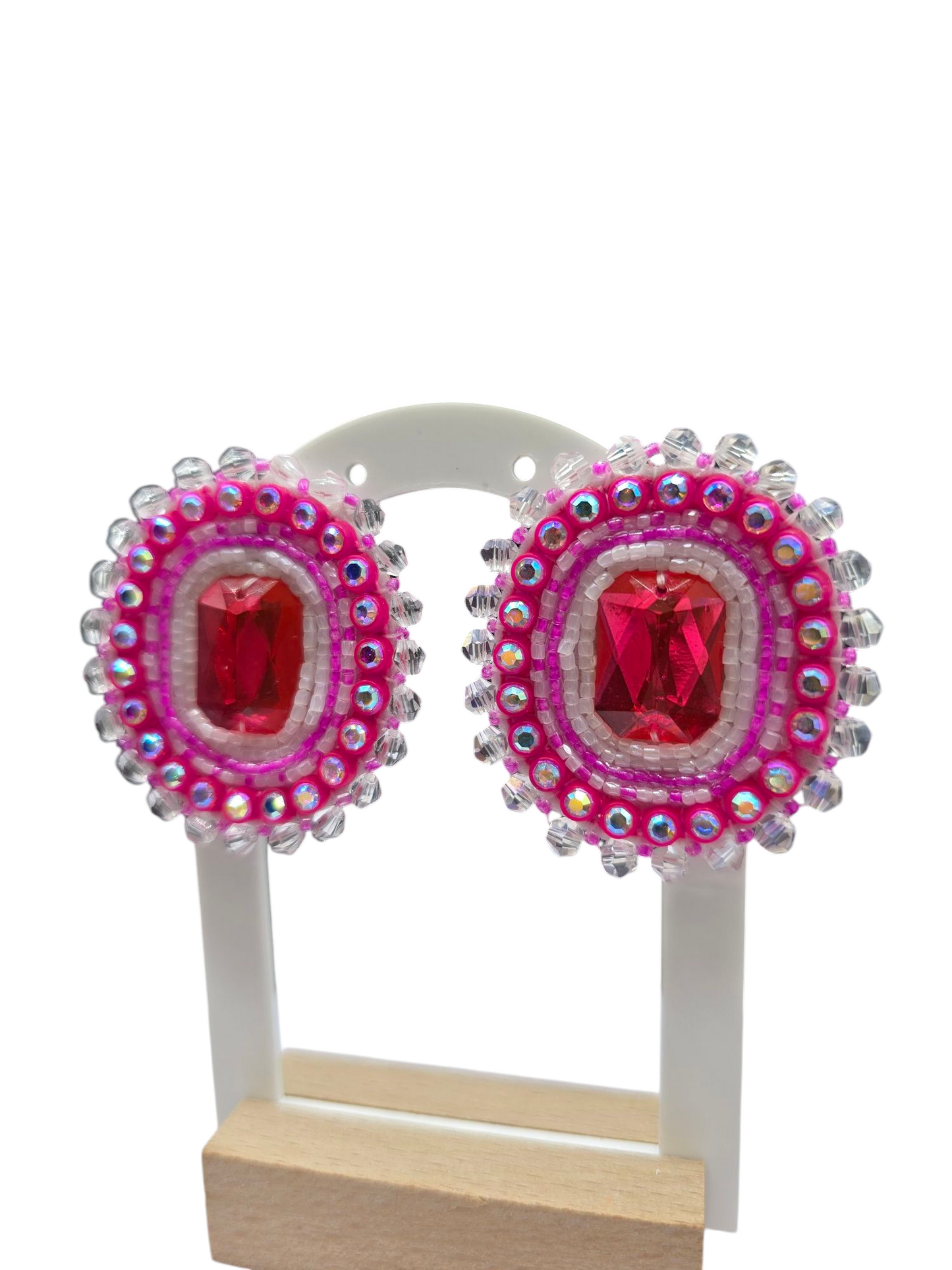 Pink and White Beaded Earrings