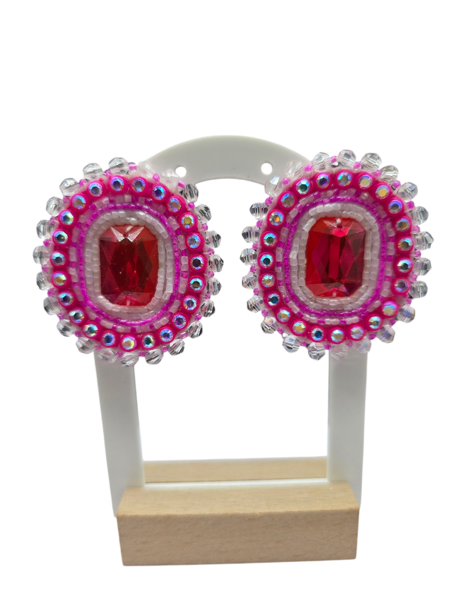 Pink and White Beaded Earrings