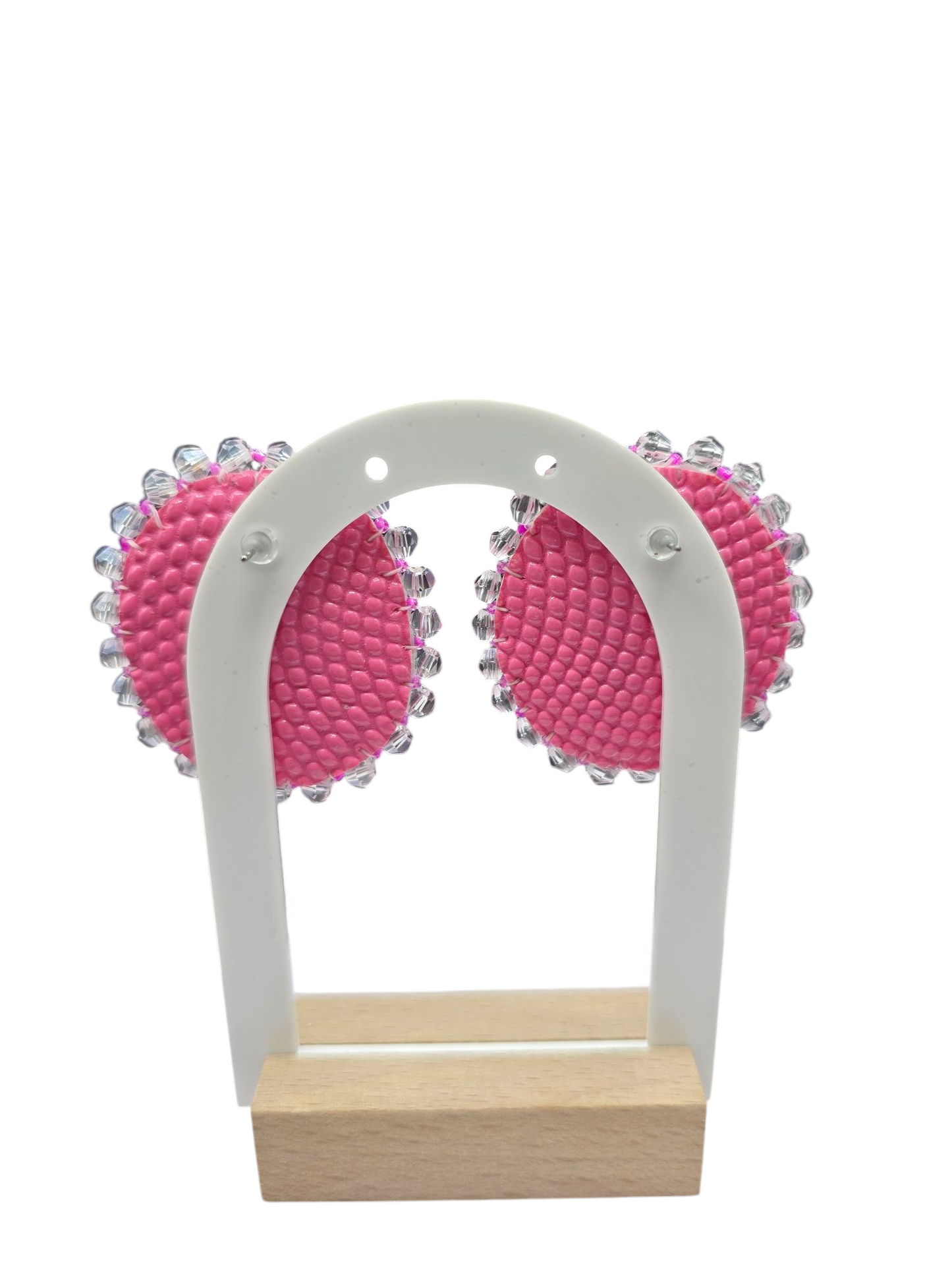Pink and White Beaded Earrings