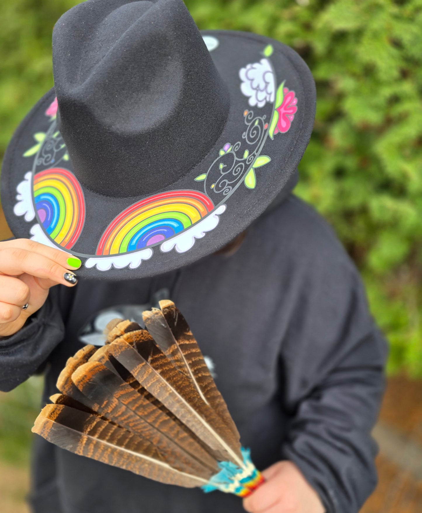Custom Felt Fedora Hat - Rainbow Design