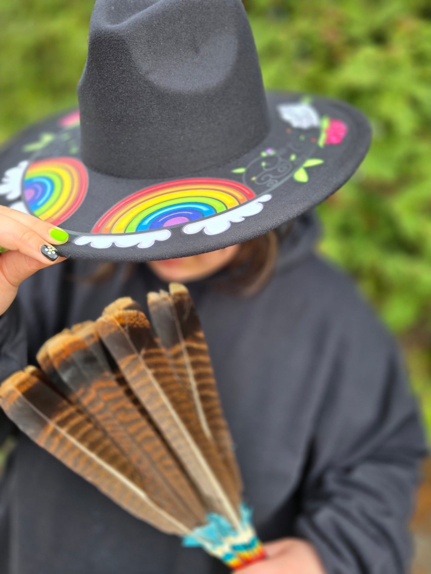 Custom Felt Fedora Hat - Rainbow Design