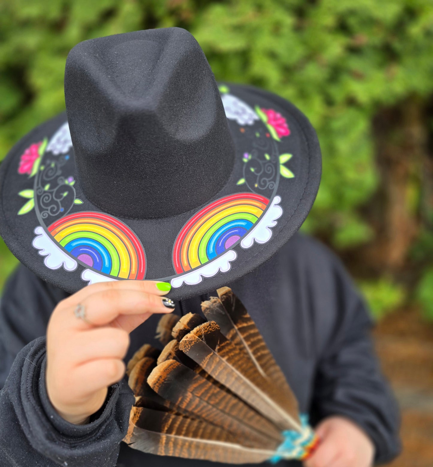 Custom Felt Fedora Hat - Rainbow Design