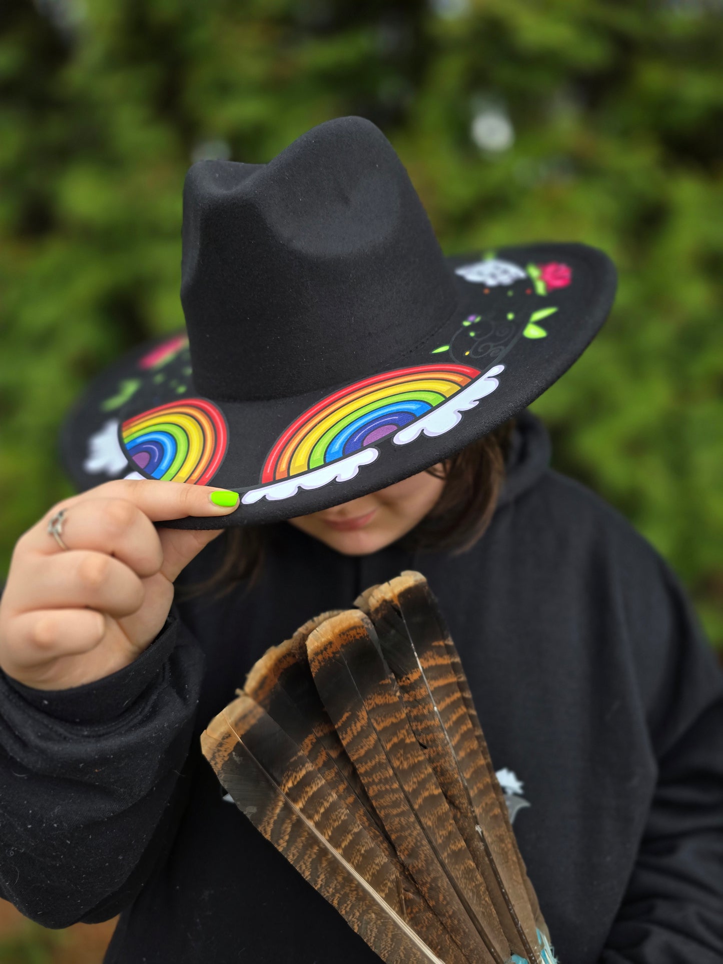 Custom Felt Fedora Hat - Rainbow Design
