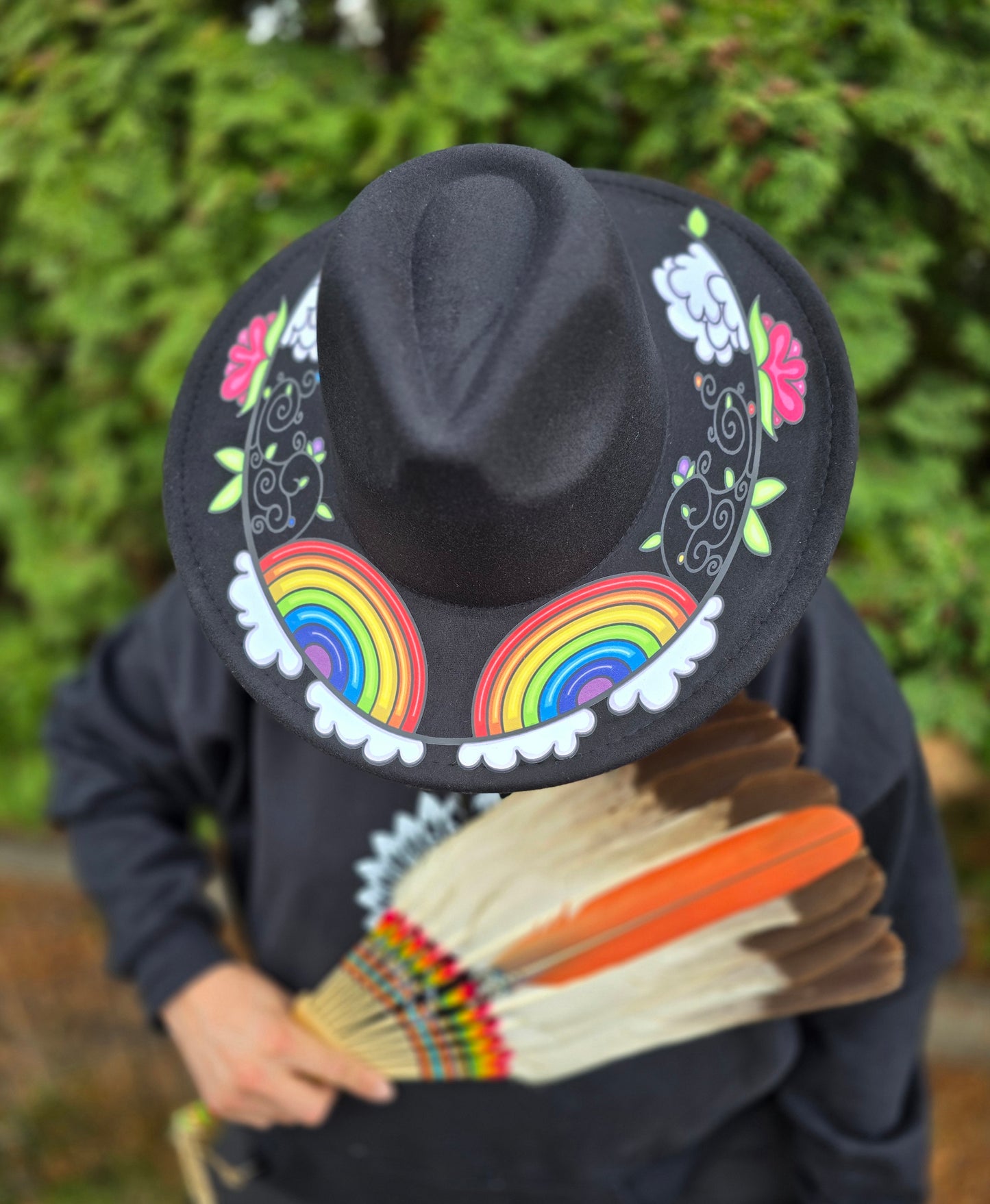 Custom Felt Fedora Hat - Rainbow Design