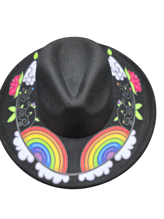Custom Felt Fedora Hat - Rainbow Design