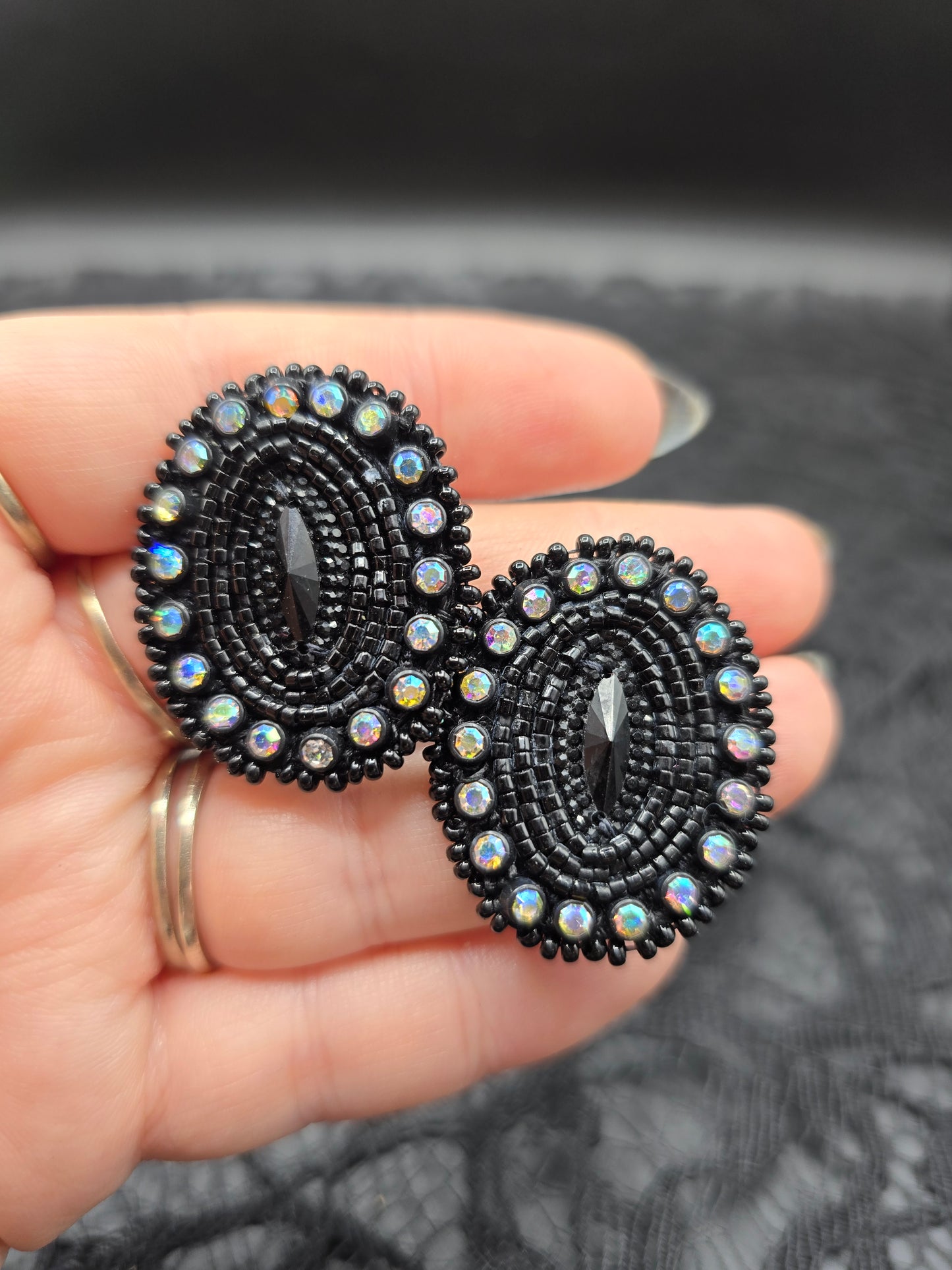 Black on Black Beaded Stud Earrings