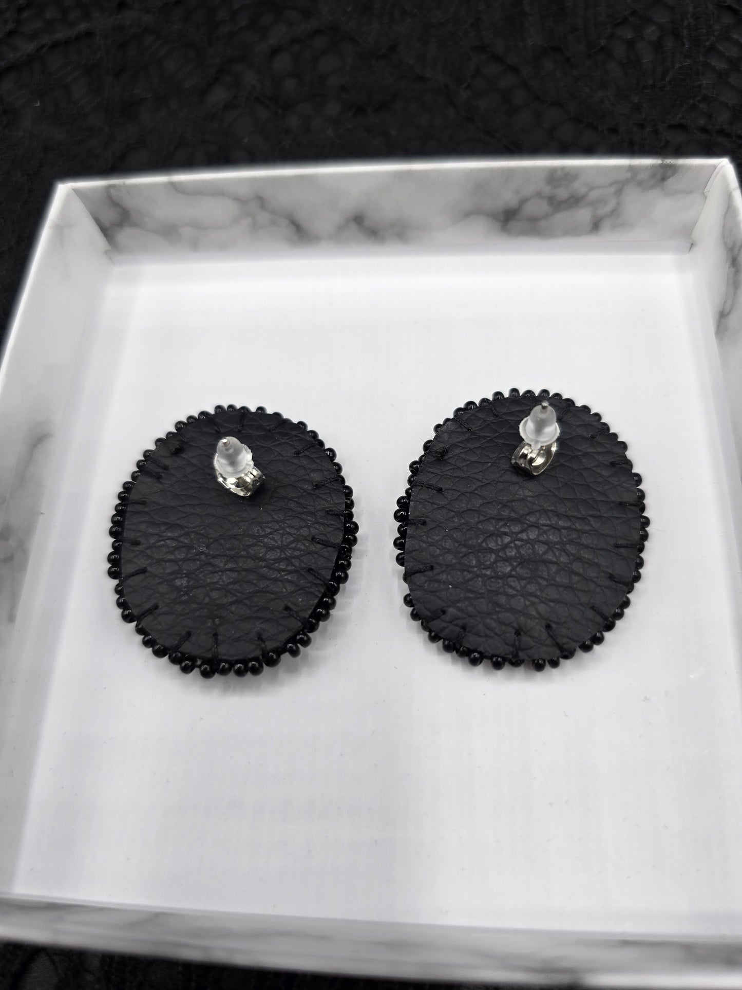 Black on Black Beaded Stud Earrings