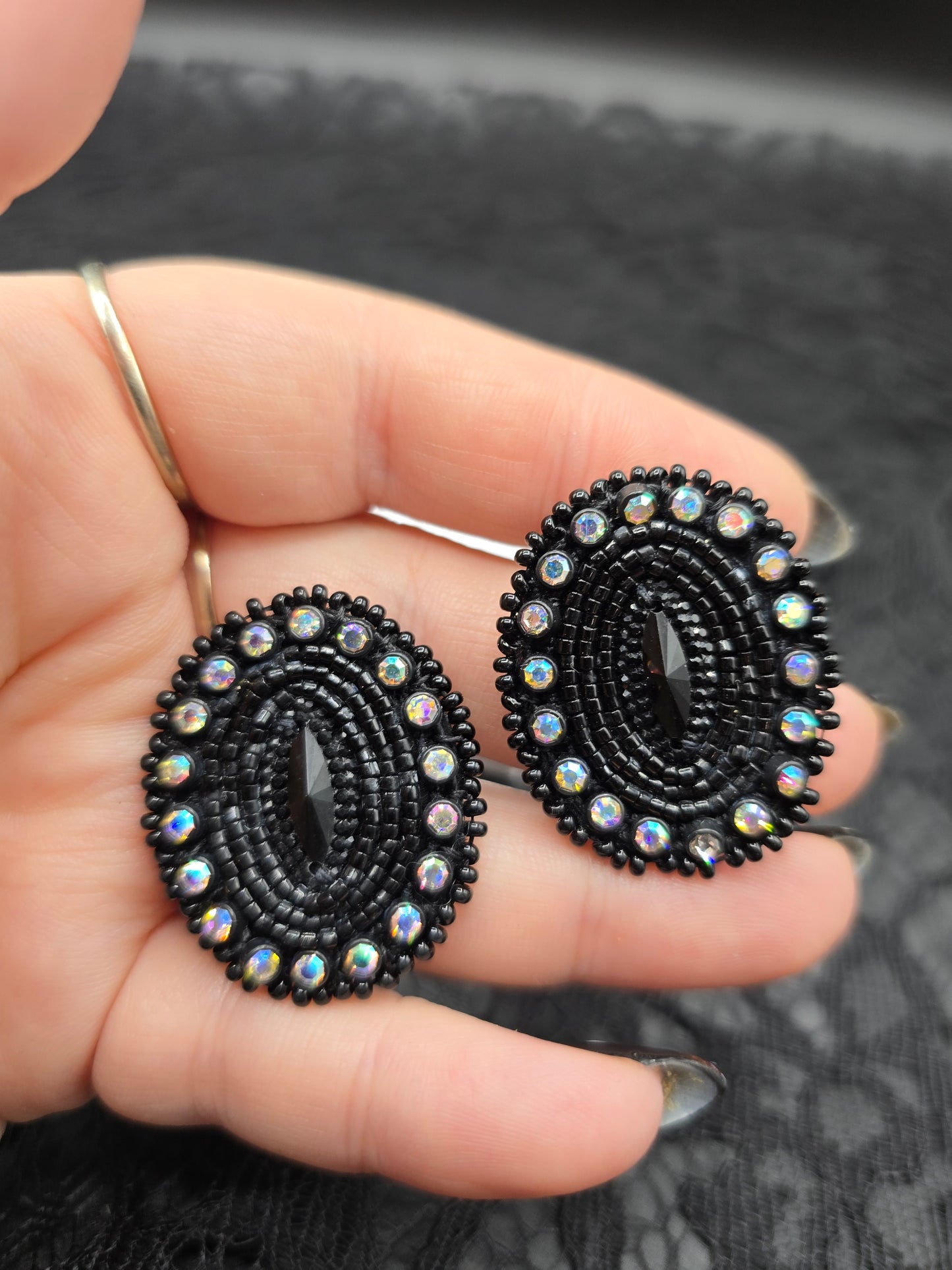 Black on Black Beaded Stud Earrings