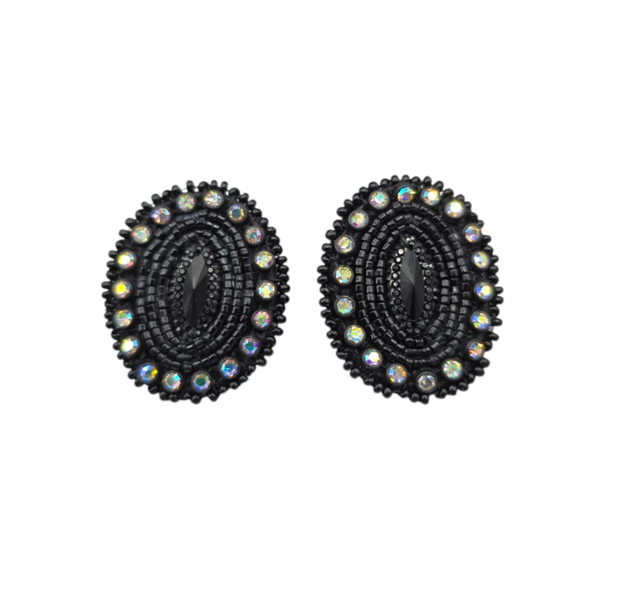 Black on Black Beaded Stud Earrings