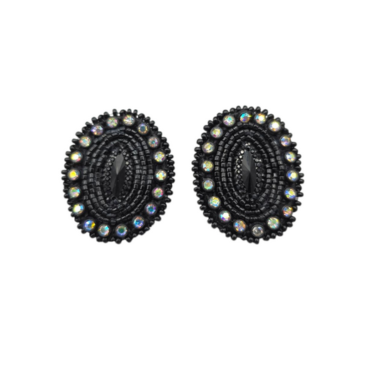 Black on Black Beaded Stud Earrings