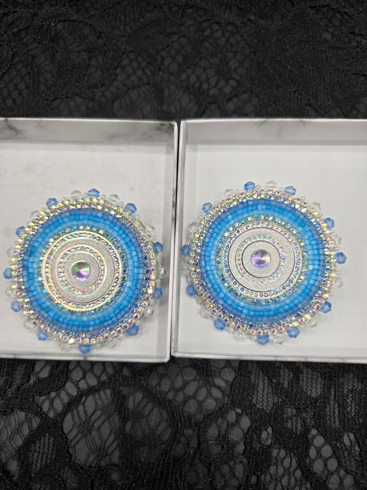 Ice Blue and Silver Beaded Earrings