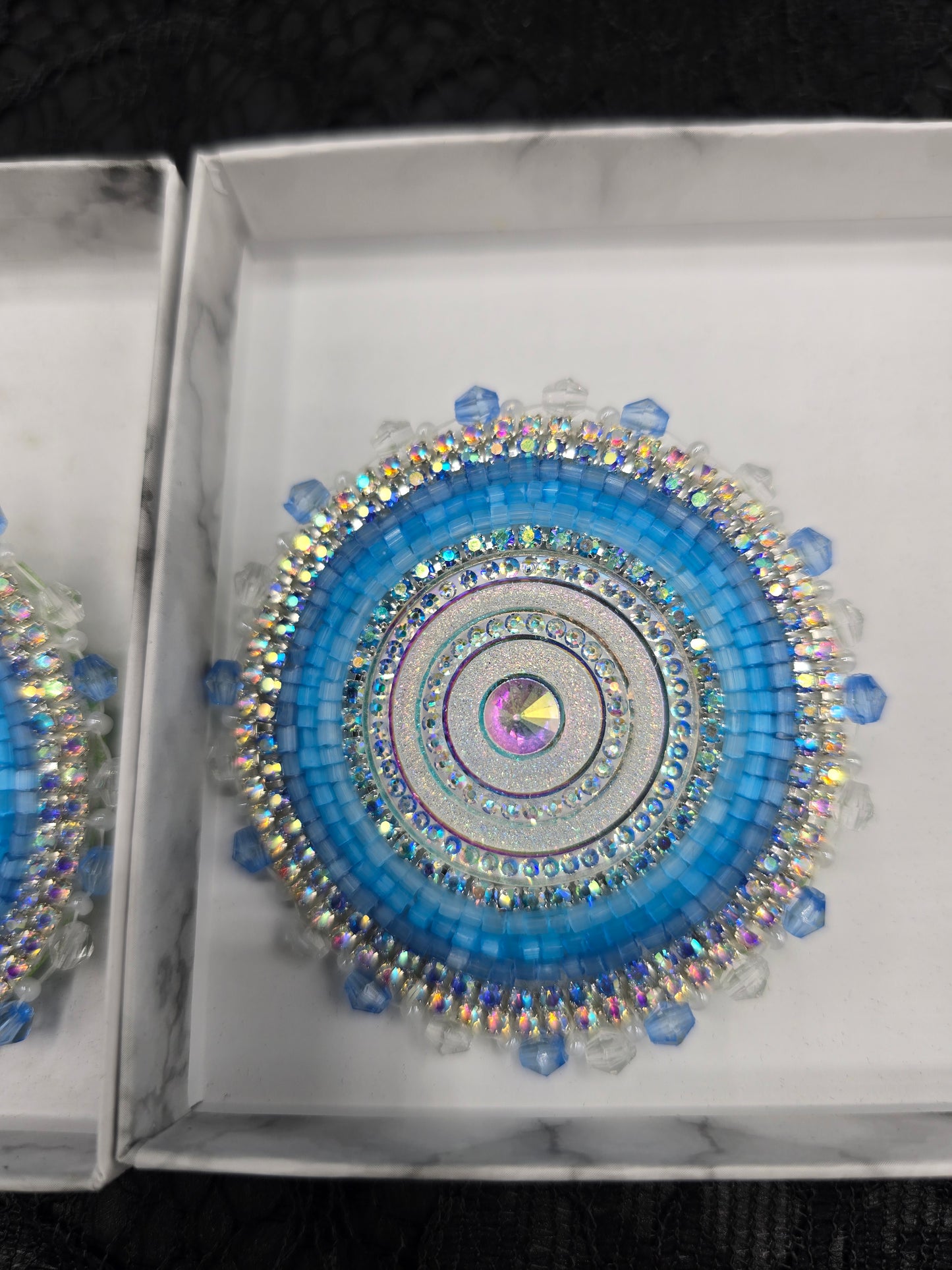 Ice Blue and Silver Beaded Earrings