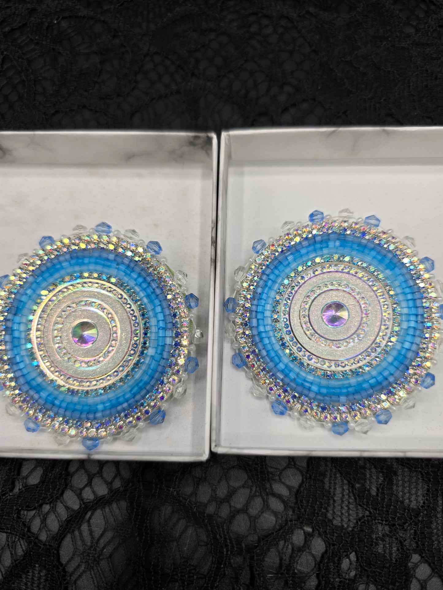 Ice Blue and Silver Beaded Earrings