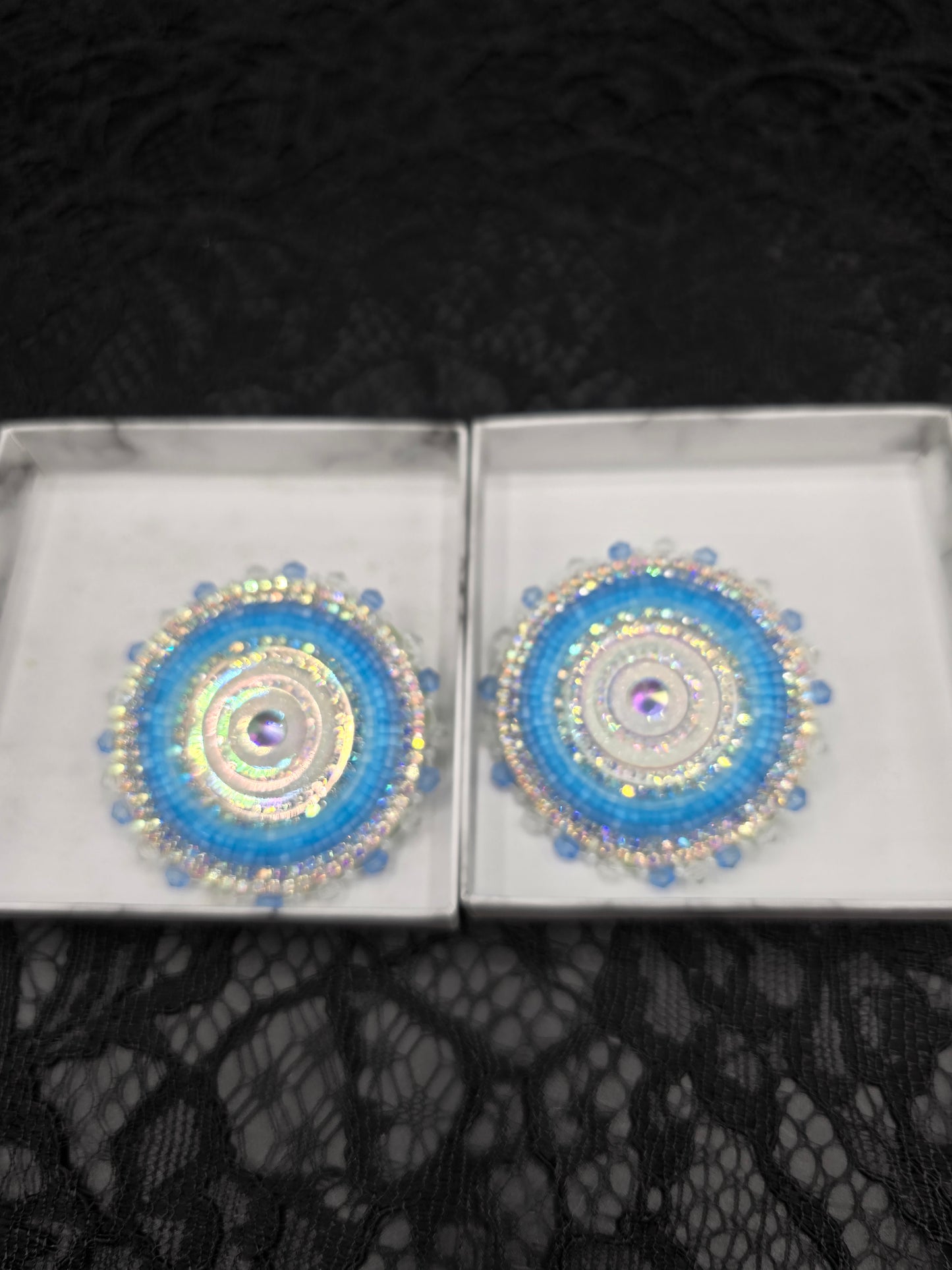 Ice Blue and Silver Beaded Earrings