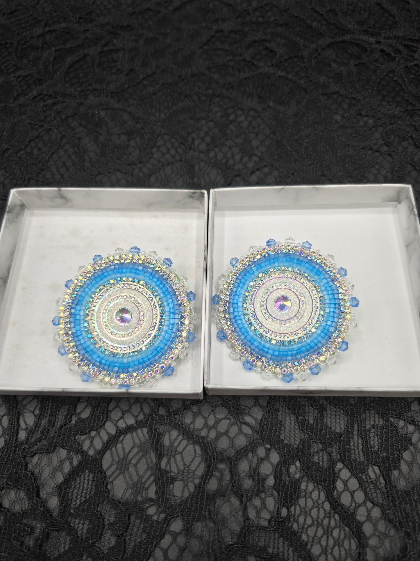 Ice Blue and Silver Beaded Earrings