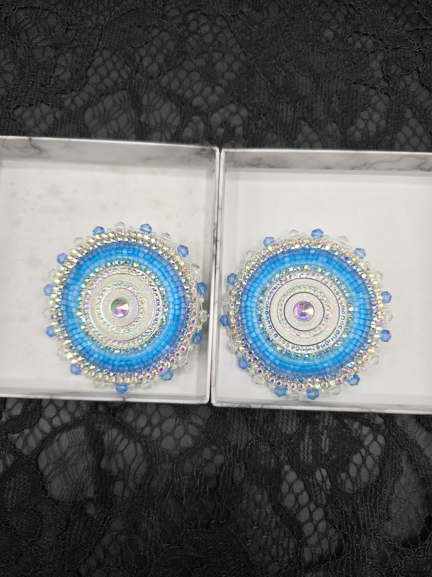 Ice Blue and Silver Beaded Earrings