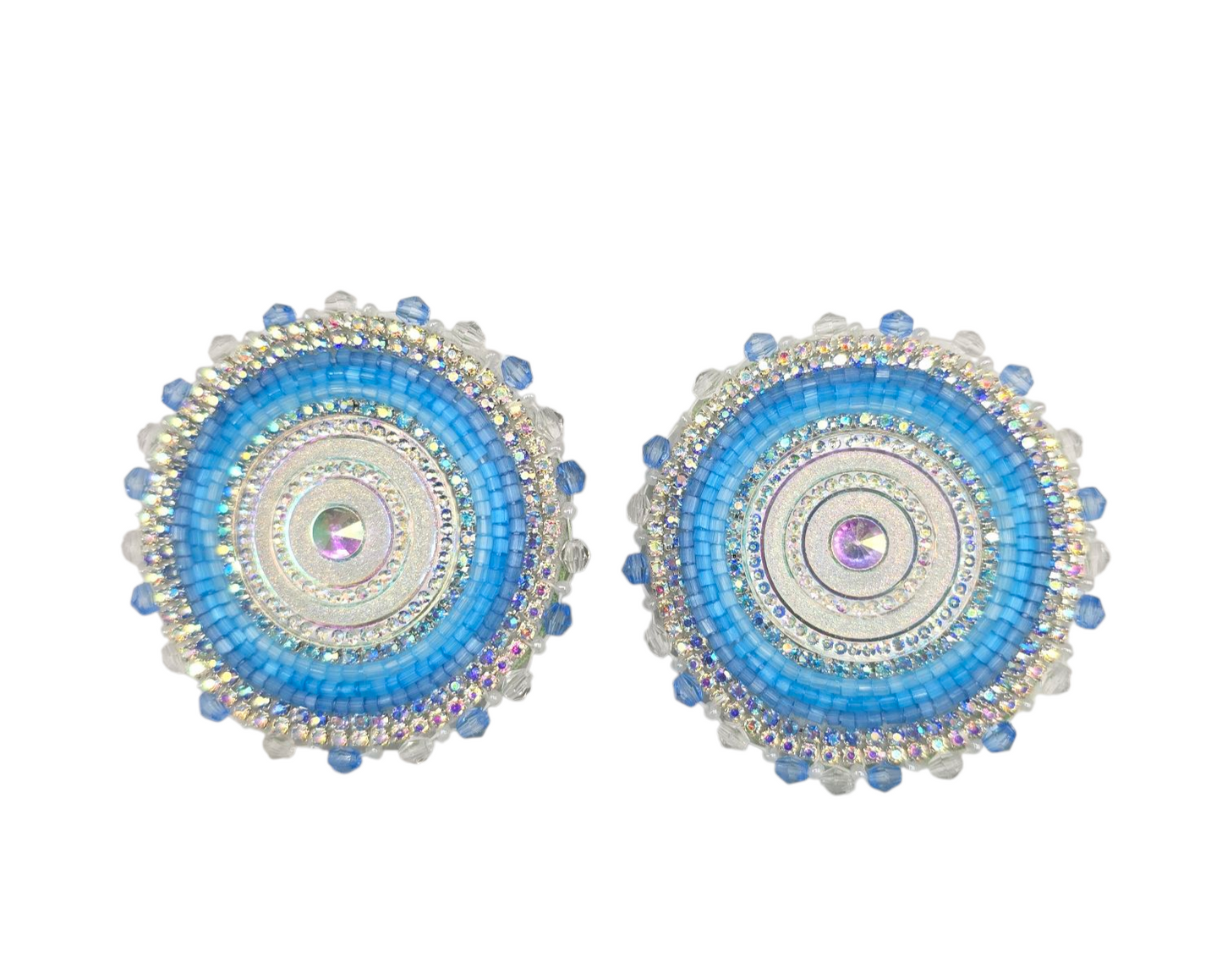 Ice Blue and Silver Beaded Earrings