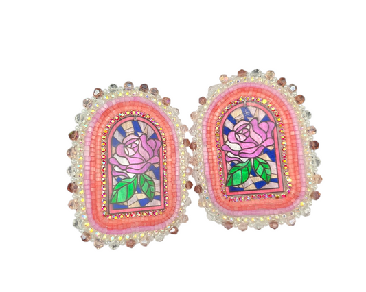 Pink Rose Beaded Earrings