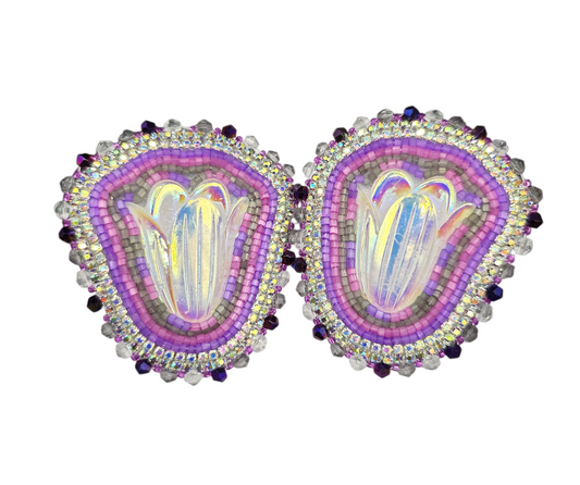 Purple Flower Beaded Earrings