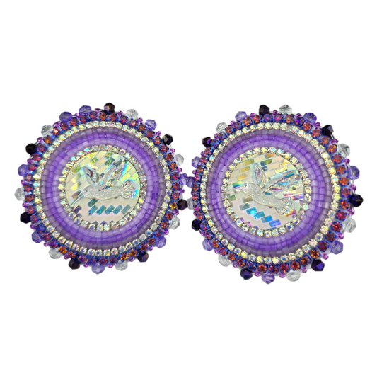 Purple Hummingbird Beaded Earrings