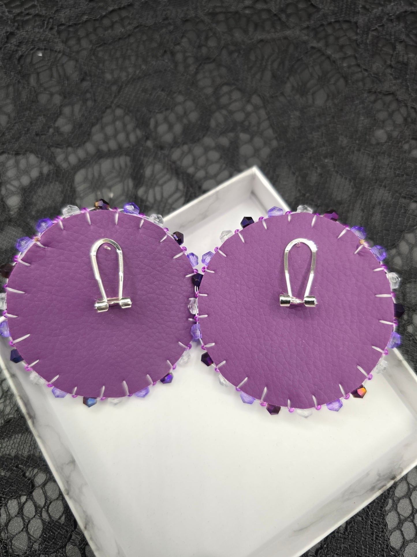 Purple Hummingbird Beaded Earrings