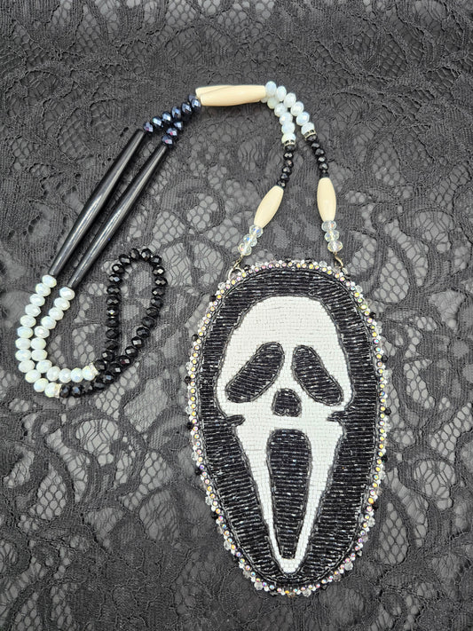 Ghost Face Scream Beaded Medallion