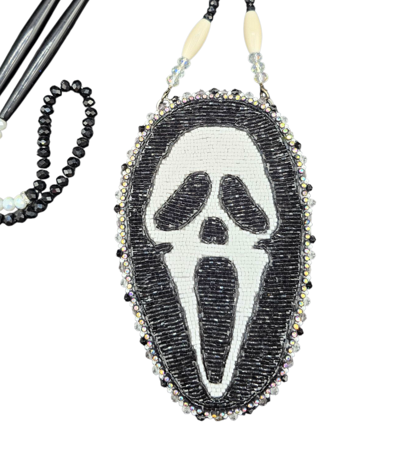Ghost Face Scream Beaded Medallion
