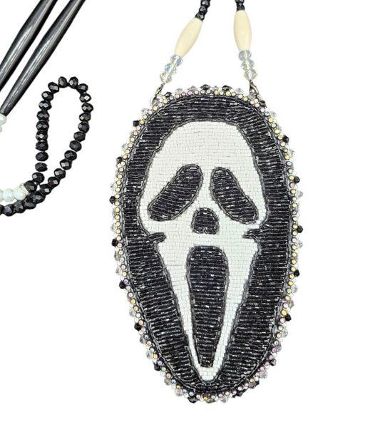 Ghost Face Scream Beaded Medallion